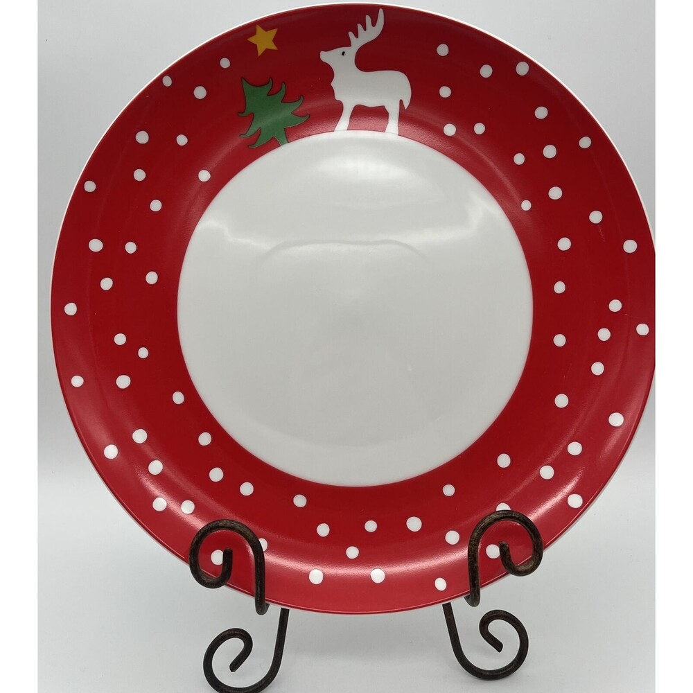 2 Ponette Japan Christmas Charger Platter Christmas Tree Red Reindeer Decor 12"